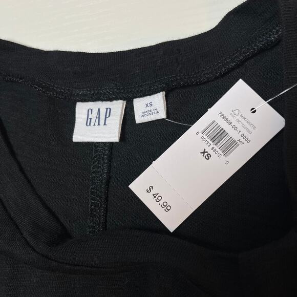 NWT Gap Slub Tie‎ Sleeve T-Shirt Mini Dress Black Size XS Knot Open Minimalist - Picture 7 of 11